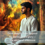 Drink deeply from his pour – He serves God’s glory— the nectar of evermore